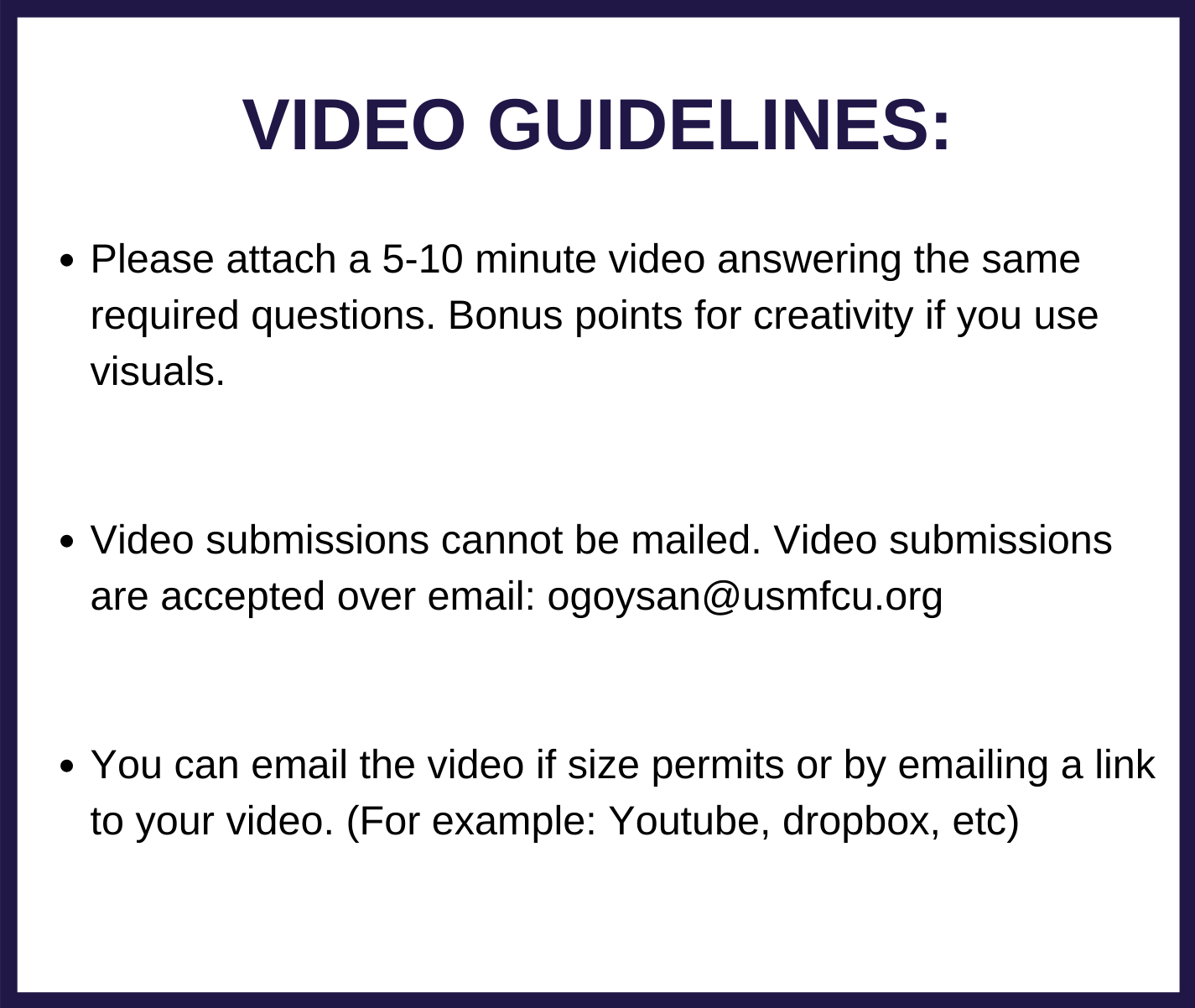 video guidelines for scholarship usmfcu