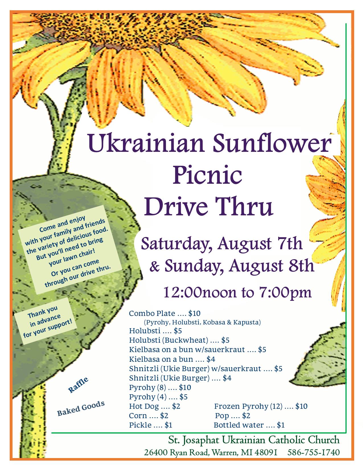Ukrainian Sunflower picnic drive thru in Michigan advertised by Ukrainian Selfreliance MI FCU