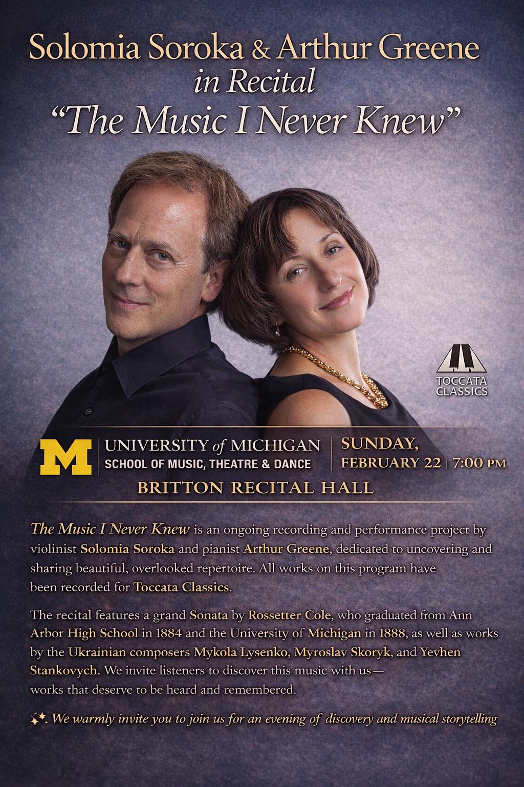 Solomia Soroka & Arthur Greene in Recital "The Music I Never Knew"