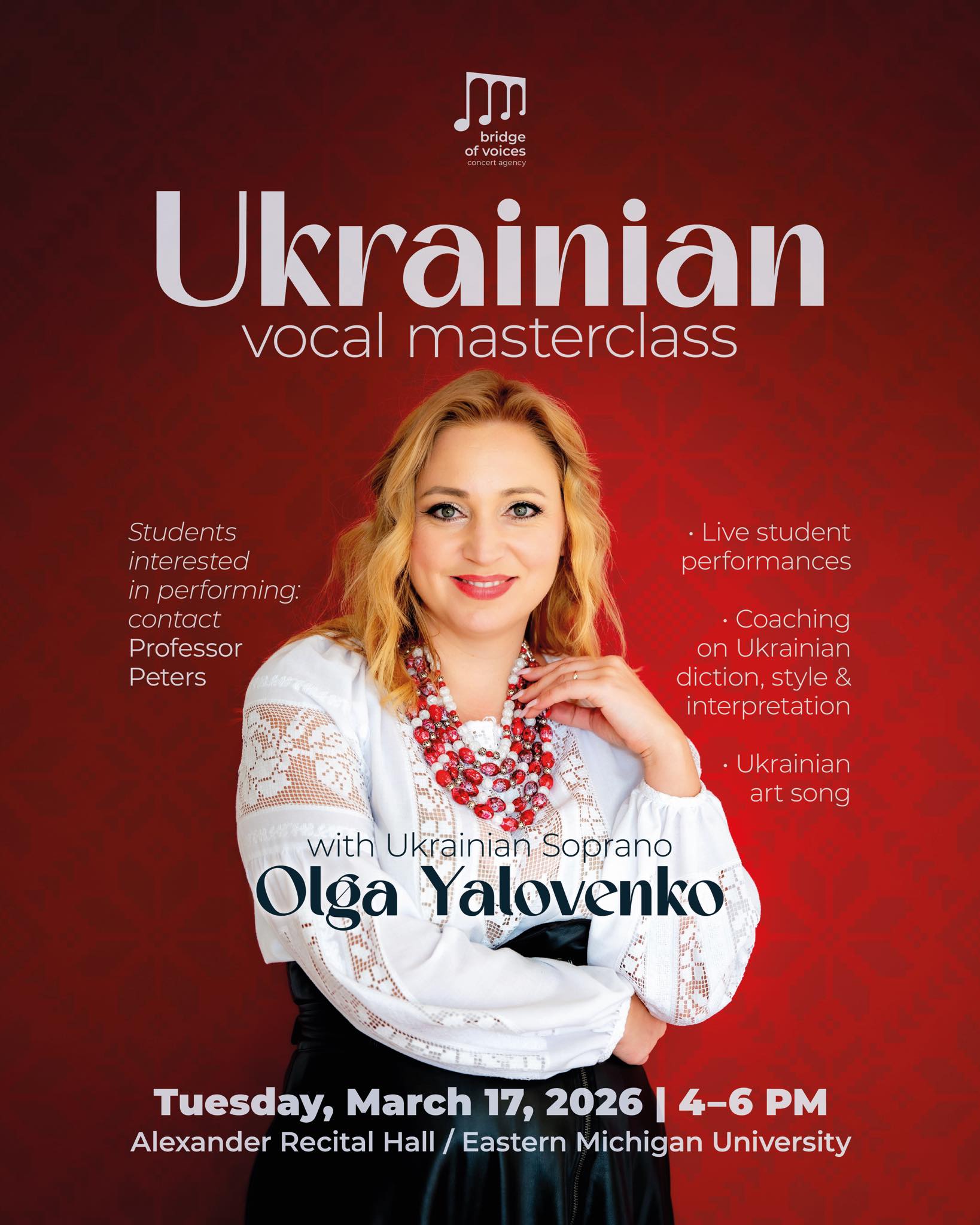 Ukrainian Vocal Masterclass with Olga Yalovenko
